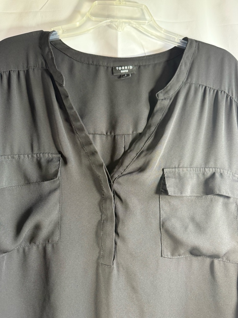 Torrid Black Split-Neck Roll-Sleeve Semi-Sheer Blouse Size 3 (3X) - Picture 5 of 11